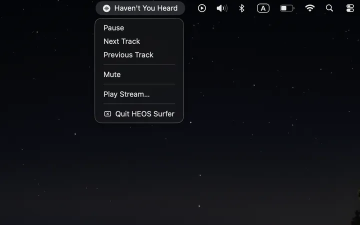 HEOS Surfer right-click context menu with playback controls